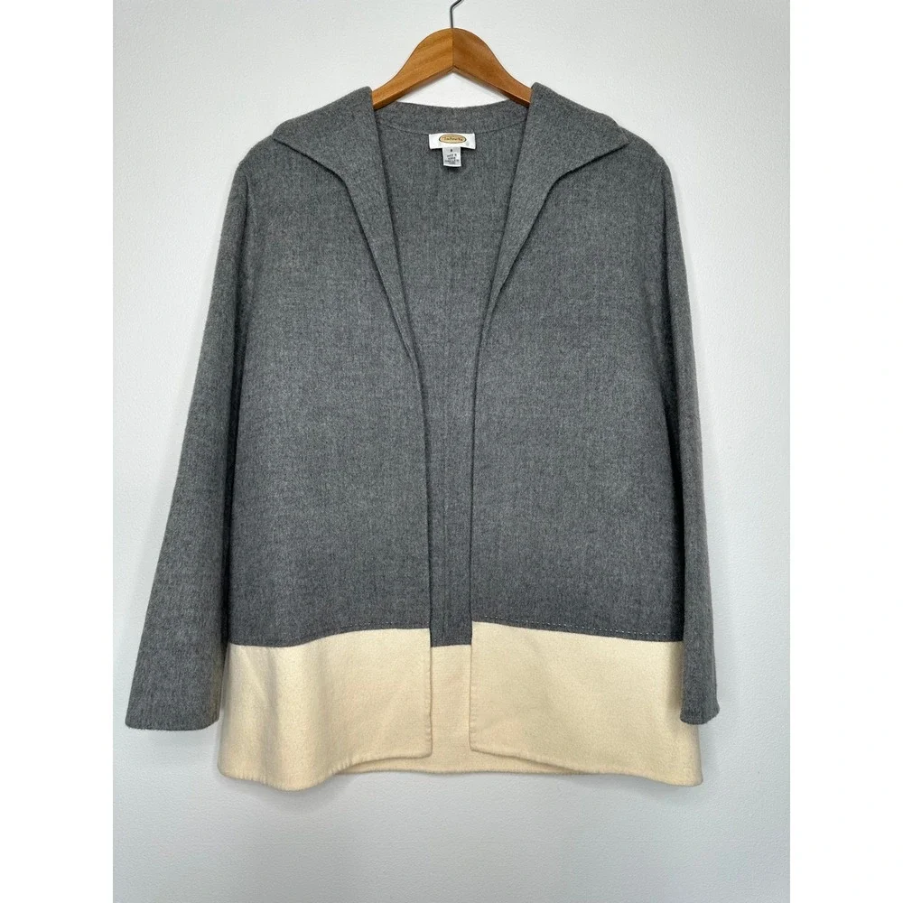Vintage Talbots Wool Angora Cashmere Cardigan Jacket Size 8 Gray Colorblock Soft